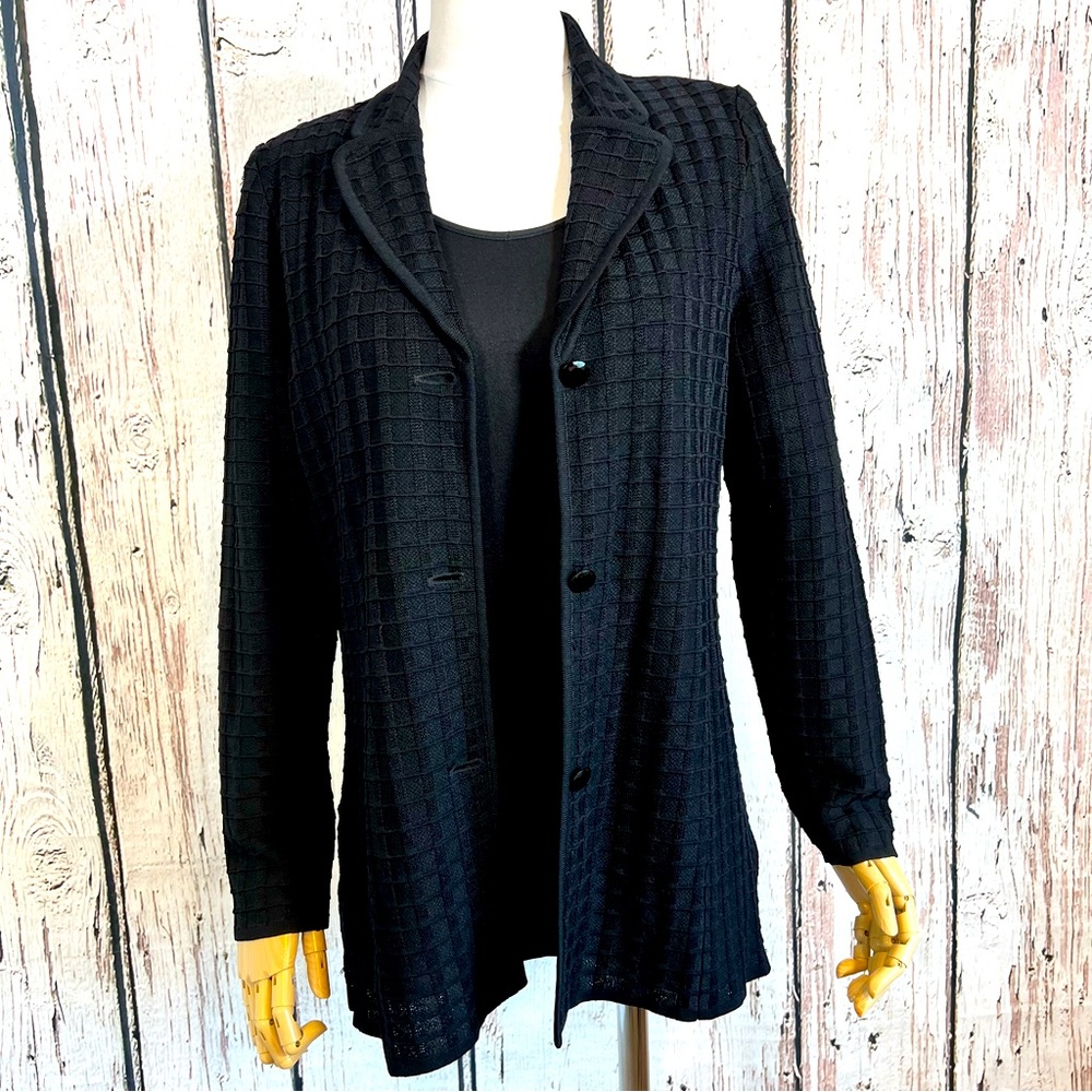 Vintage Exclusively Misook Black Ribbed Cardigan Blazer Jacket Sweater Size XS - Picture 1 of 11